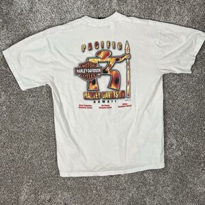 Vintage Hawaii Pacific Harley Davidson Graphic Shirt Tee Size Medium Flames 2001